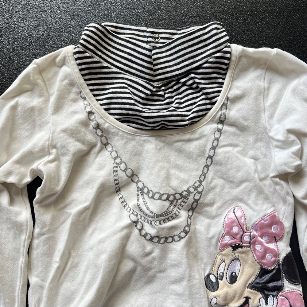Disney Baby Minnie Mouse Long Sleeve Striped Mock Neck Graphic Shirt Y2K - Picture 4 of 10